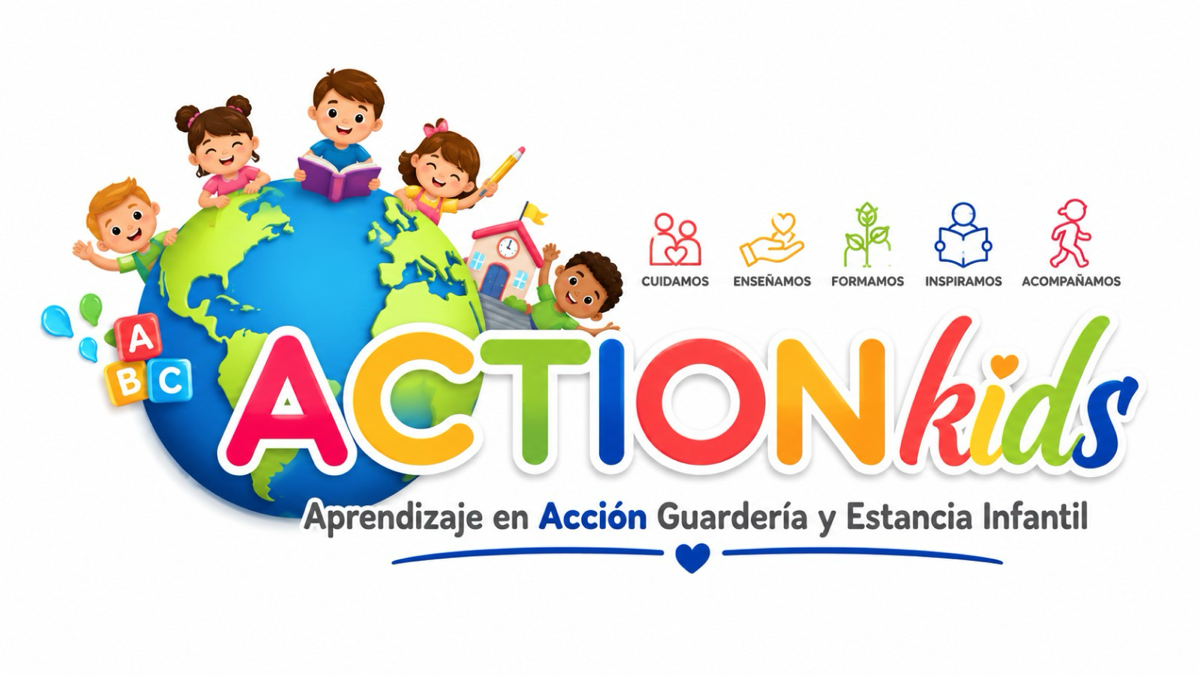 Niñas y niños alrededor del mundo con el logotipo de Action Kids
